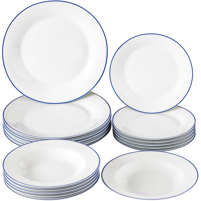 Набір посуду Baroni Home Blue Line (18 предметів) для 6 осіб: тарілки, супові тарілки, десертні тарілки, порцеляна