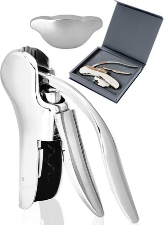 Kitchtic Wine Opener - Wine Bottle Opener - Stainless Steel - Opens in just 3 seconds with a quick up and down motion - Waiter's Knife - includes foil cutter - Silver