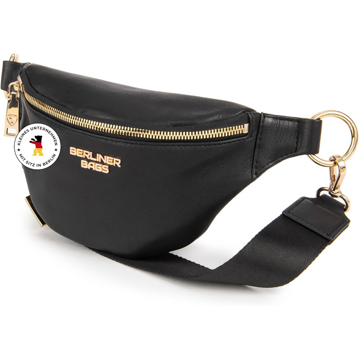 Чоловіча/Жіноча сумка через плече Berliner Bags Preiu Bauchtasche, шкіряна поясна/бананка (Чорний / Золотий, M)