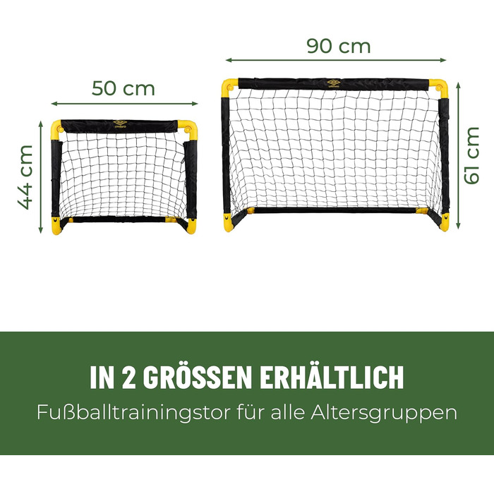 Ворота для футболу Umbro 50x44x44 см - Комплект 2 шт. - Складні, для дітей, для тренувань, металеві, чорно-жовті
