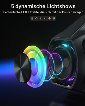 Bluetooth колонка портативна 120W з басами, водонепроникна IP65, підтримка DSP/TWS/AUX/TF/BT5.4, для вечірок та пляжу (Чорна)