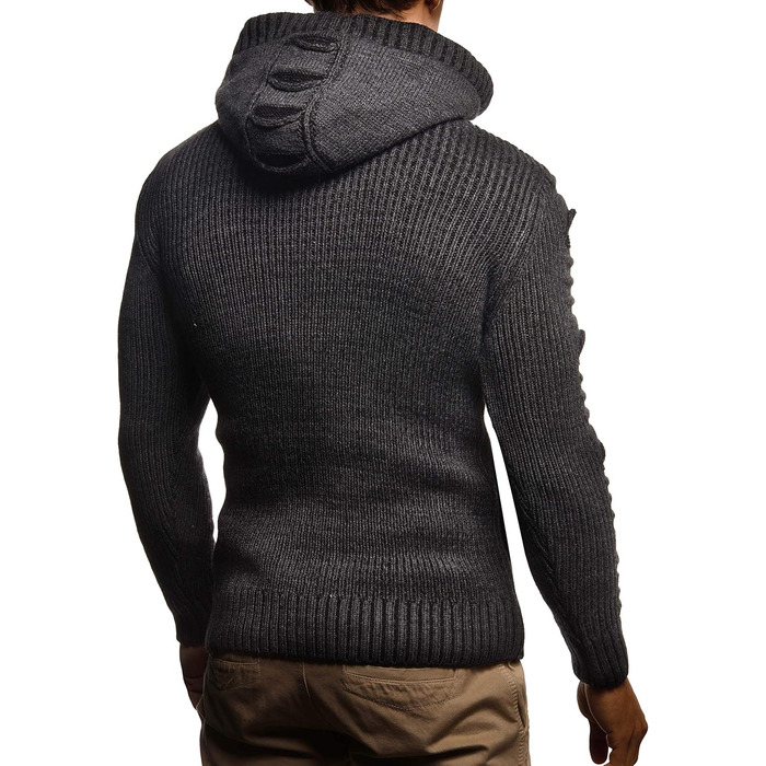 Чоловіча в'язана куртка Leif Nelson з капюшоном та блискавкою - чоловічий кардиган з трикотажу для зими та літа XXL, антрацит, чорний