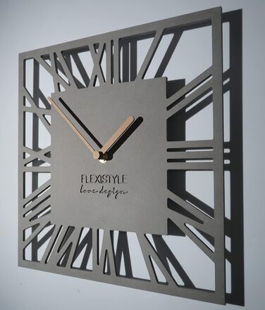 FLEXISTYLE Wall Clock No Ticking Sound Modern LOFT Piccolo Square 30cm Living Room Bathroom, z219n (Gray)