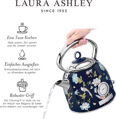 Laura Ashley Elveden Stainless Steel Cordless Electric Kettle - 1.7L, 2.2kW, with Temperature Display & Overheat Protection