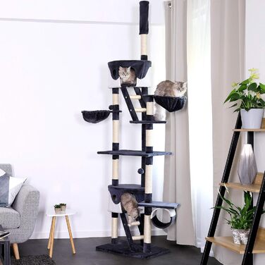 Котячий будиночок Lionto XXL з сизалю та плюшу: когтеточка, гамак, тунель, печери, іграшки, для котів великих та малих розмірів (сірий/білий, 230-250 см)