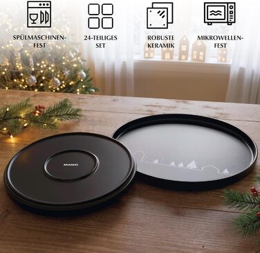 Набір чашок Miamio на Новий Рік, 4 шт, 500 мл, чорні / Кавові чашки для святкування, мінімалістичний зимовий дизайн, подарунок на Новий Рік, безпечні для миття в посудомийній машині та використання в мікрохвильовій печі – Зимова колекція