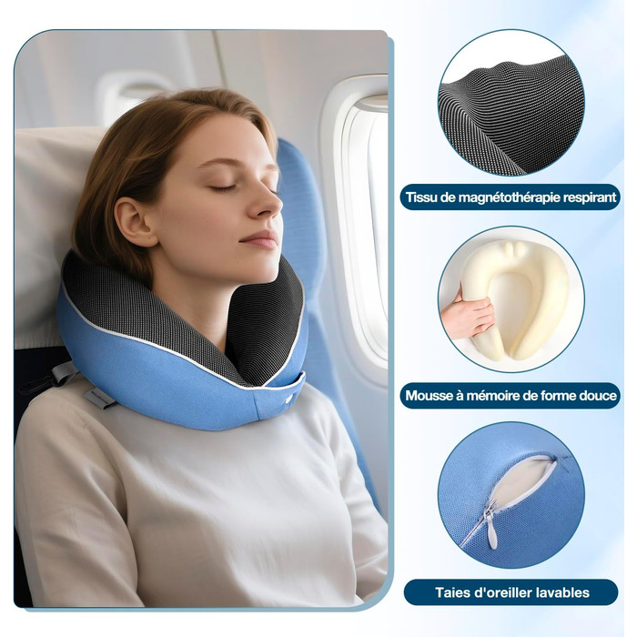 Подушка для шиї в дорозі: зручна підтримка для подорожей літаком, авто та відпочинку. (Блакитний)