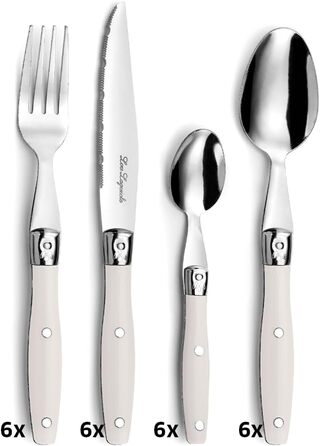 Набір столових приборів Lou Laguiole для стейків (24 шт.) | Набір для 6 осіб | Нержавіюча сталь, кремовий колір