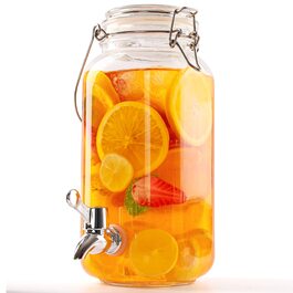 Скляний диспенсер для напоїв Belle Vous з краном - 2,5 л - Скляний диспенсер для води, соку, коктейлів, молока та айті (холодного чаю) - Ретро диспенсер для вечірок, пікніків та барбекю