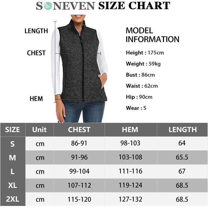 Жіноча флісова жилетка Soneven Daen Weste для бігу, походів та їзди на коні. Легка, вітронепроникна жилетка з м'якого флісу, підходить для зими. Розмір M, колір: темно-сірий.