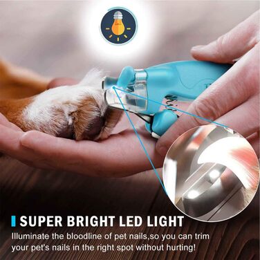 Триммер для когтів домашніх тварин з LED-підсвічуванням: для собак та котів середніх та маленьких порід. Професійний триммер для когтів з гострою клинком та безпечним білим/блакитним LED-світлом.