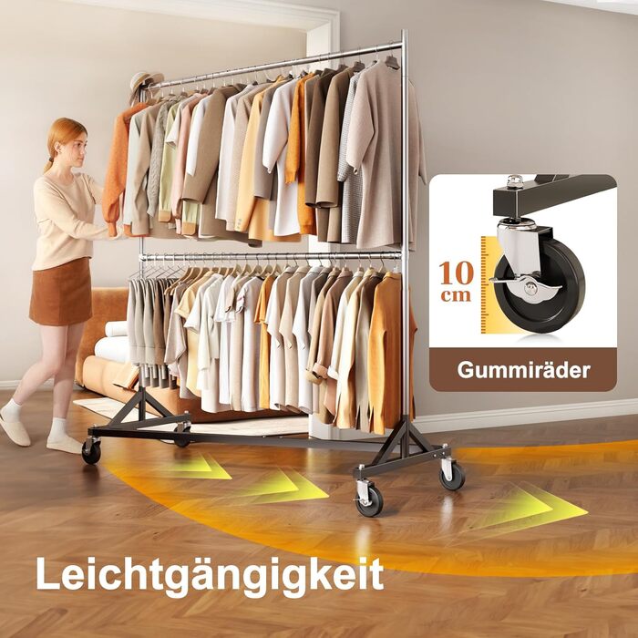 Комерційний вішак для одягу HOKEEPER на Z-підставці, вантажопідйомність 250 кг, міцний вішак для важких речей, регульована штанга для одягу на колесах, 58x159x220 см