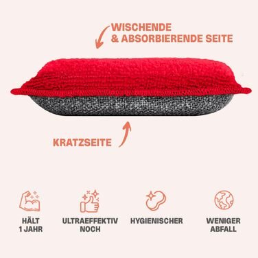 INGA - 4 x Reusable, Washable Sponges - Highly Effective, Scratch-Free - Double-Sided - Switches to a washable sponge that lasts ONE YEAR
