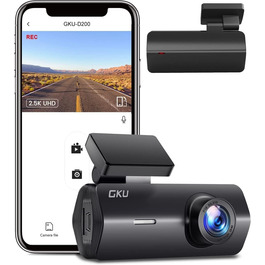 Відеореєстратор GKU Dashcam Auto: 2.5K, 1600P, WiFi, 170° Кут огляду, Mini, WDR, Нічне бачення, G-сенсор, Паркування, Loop, App, 256GB