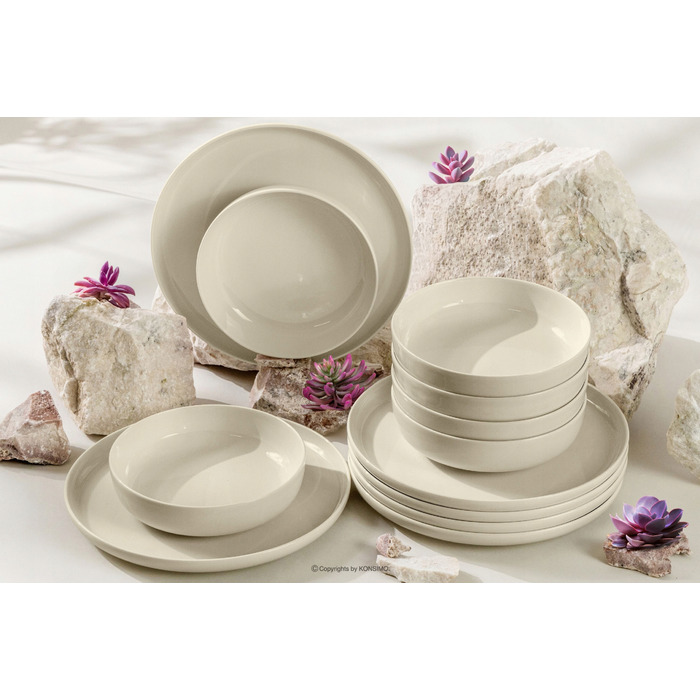 Обідній сервіз Konsimo Victo, бежевий глянцевий, набір тарілок на 6 осіб (12 предметів)