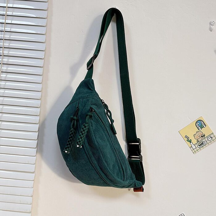 Жіноча поясна сумка Cord з регульованим ремінцем. Модна сумка через плече, поясна сумка, спортивна сумка. Колір: Тінта-зелений. Для жінок та чоловіків.