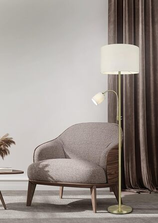 Стельова лампа Trio Leuchten Hotel 403900208 - металевий каркас латунь матова, абажур з тканини кремовий, з вимикачем на ніжці, з окремим керуванням, регульована лампа для читання
