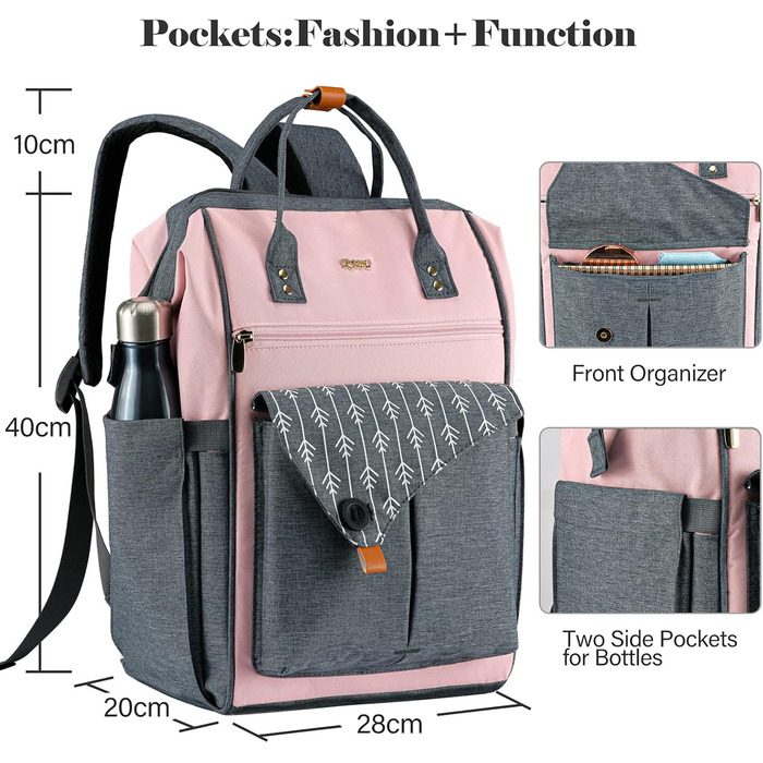 Жіночий рюкзак для ноутбука 15.6 дюймів, шкільний/робочий рюкзак з USB-портом для зарядки, для подорожей, кемпінгу, дівчаток, Оксфорд (рожевий)