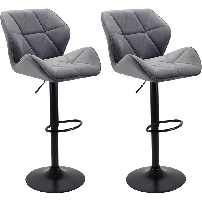 WangPangzi Adjustable Bar Stools 2-Pack with Backrest - Padded Leatherette & Steel Kitchen Bar Chairs with Footrest - for Counter, Kitchen, Hotel, Bar (Black & Dark Gray Velvet)