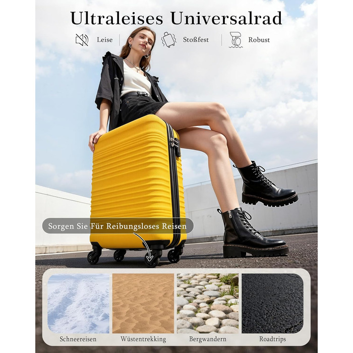 Набір валіз COOLIFE для ручної поклажі (55x35x20cm + 40x25x20cm) з TSA замком, 4 колеса, ABS, жовто-чорний колір
