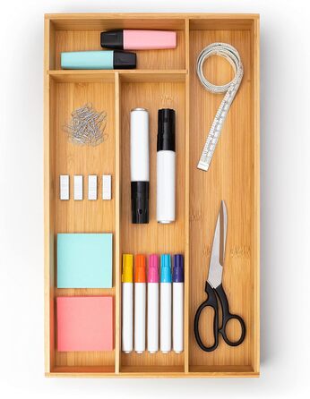 Органайзер для столових приборів Blumtal з бамбука, розсувний, 5-7 відділень, для кухонних шухляд (49x27 см, сумісний з IKEA Maximera)