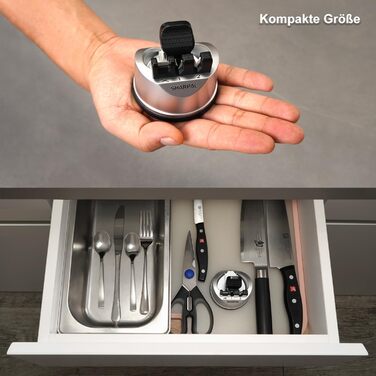 SHARPAL 191H - ручний точило для ножів з 3 ступенями, професійне, з присоскою. Підходить для ножів з прямим та хвилястим лезом