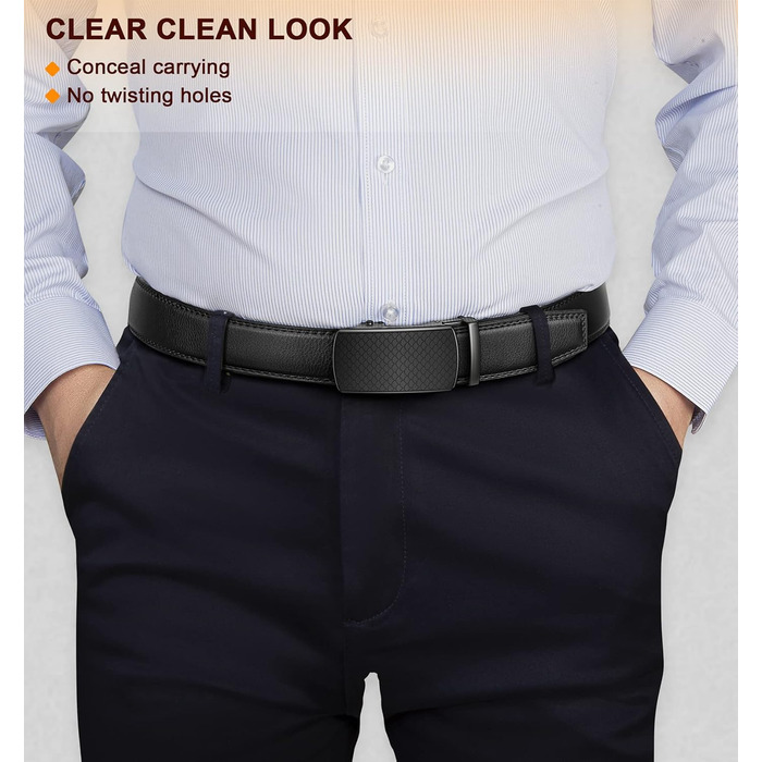 Чоловічий шкіряний ремінь BULLIANT з автоматичною застібкою-ратом, ширина 35 мм, регульований розмір, чорний, 130 см (38-44)