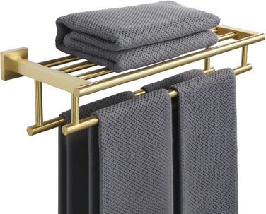 Тримач для рушників SAYAYO на стіну, з полицею, з нержавіючої сталі, 50 см (золотий)