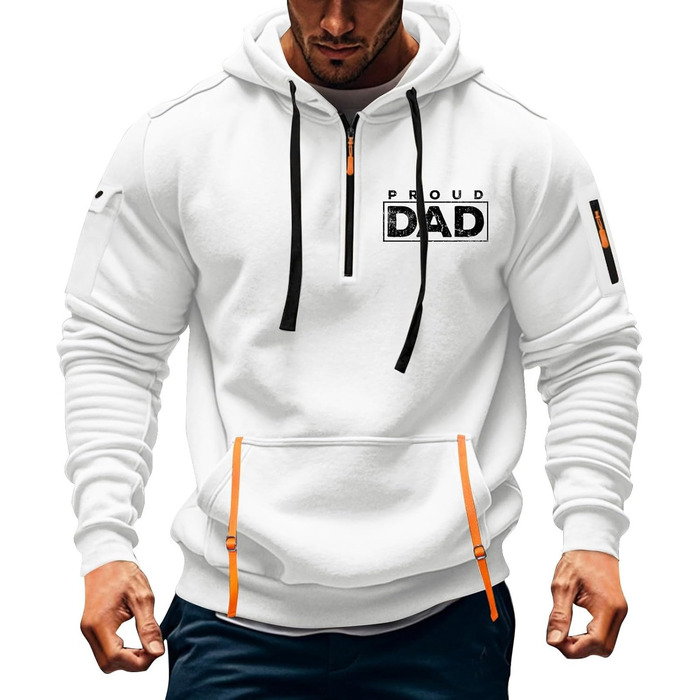 Світшот чоловічий з капюшоном на змійці, вінтажний, великий, з багатьма кишенями (3XL, #8white)