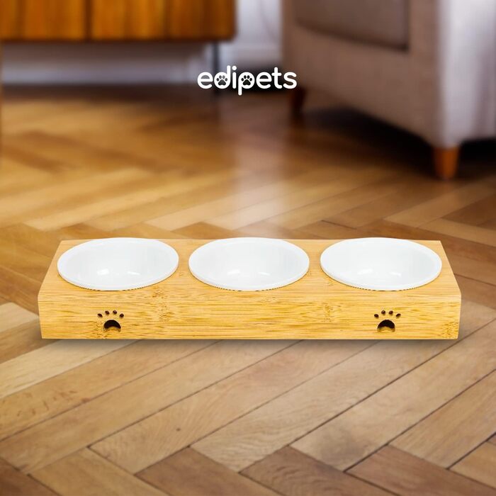 Набір мисок для котів та собак Edipets з бамбуковою підставкою (кераміка, подвійний набір)