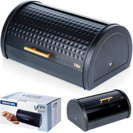 Металева хлібниця Vilde - чорна, 38 x 25 x 18 см