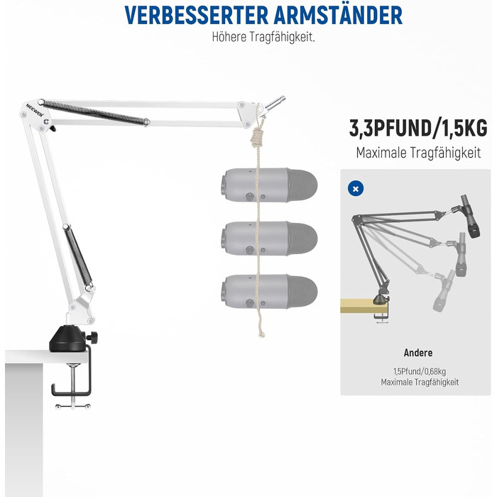 Тримач для мікрофону Neewer NW-35, підвіс Boom Schere, штатив з гвинтовою різьбою 3/8' - 5/8', сумісний з Blue Yeti, Quadcast та іншими мікрофонами, максимальне навантаження 1.5 кг