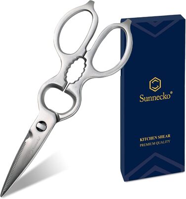 Кухонні ножиці Sunnecko 8 дюймів з подвійними лезами та подрібнювачем горіхів. Японська сталь, ергономічна ручка, універсальні кухонні ножиці з нержавіючої сталі