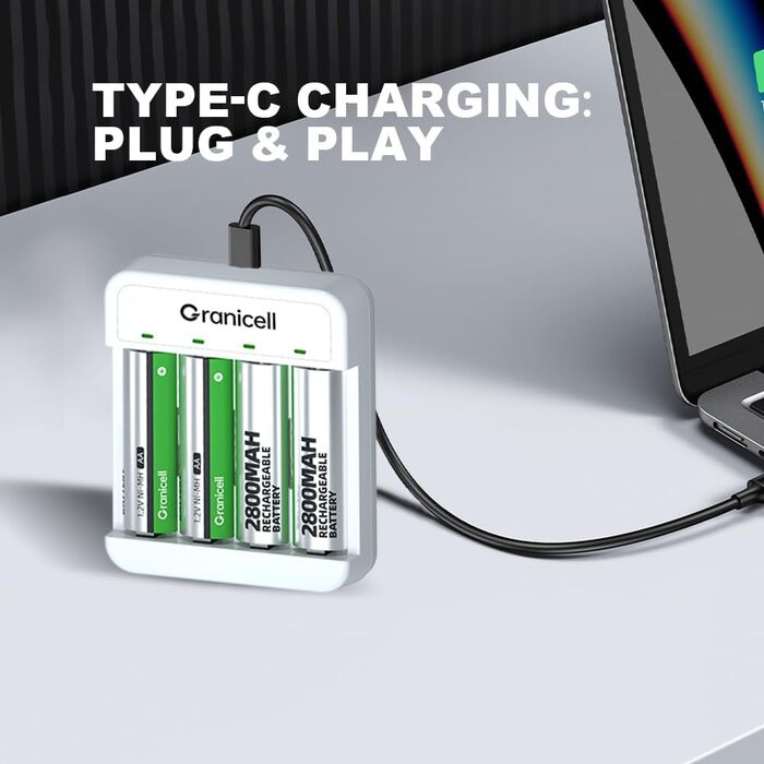 Зарядний пристрій AA + 4 акумулятори AA 2800mAh 1.2V Ni-MH, перезаряджувані батарейки