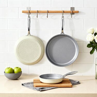 Набір сковорідок Koch Kode з керамічним покриттям 20/24/28 см, з нержавіючою ручкою, для індукційних плит, без PTFE та PFOA, придатні для миття в посудомийній машині та випікання, бежевий