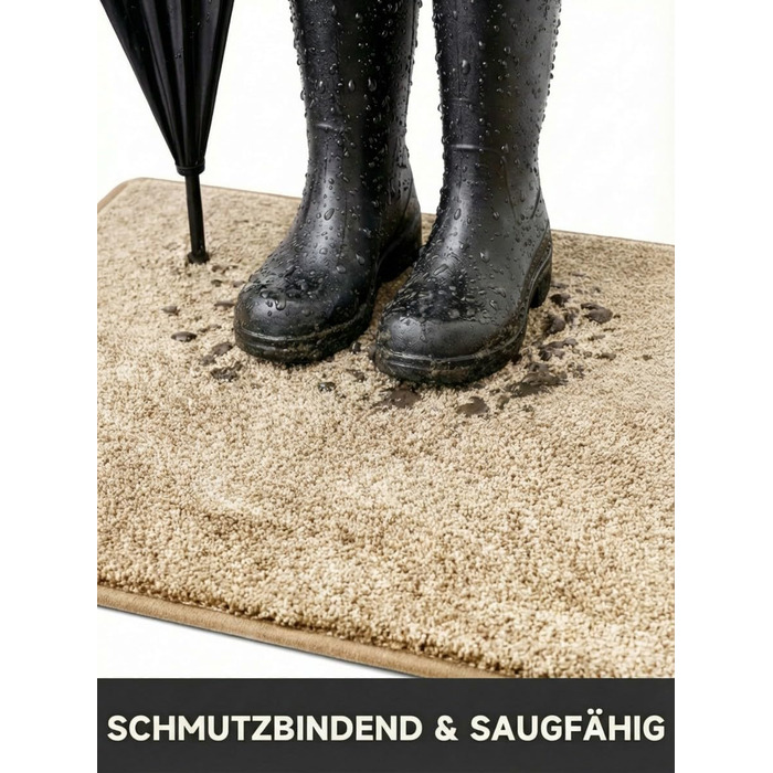 Килимок вхідний 50x80 см протибрудний для дому, антиковзаючий килим з мікрофібри з гумовою основою для передпокою, кухні та ванної, бежевий