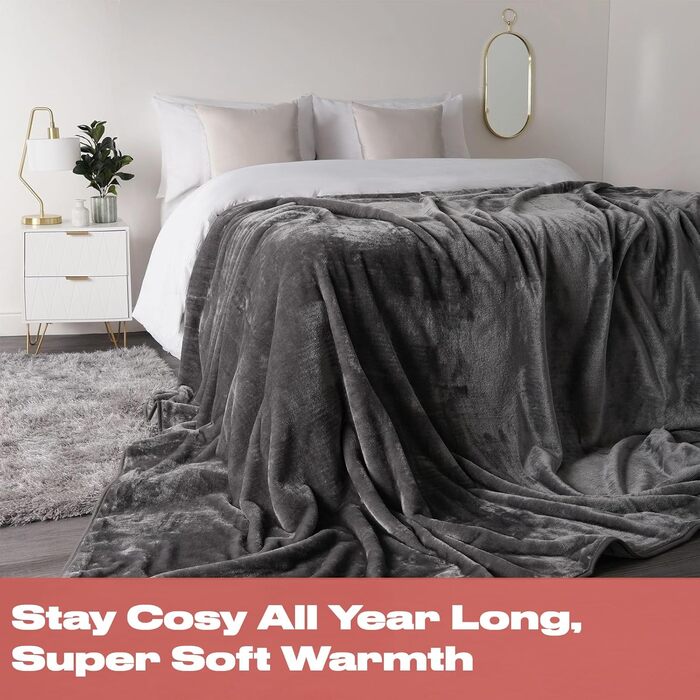 Теплий пухнастий плед DREAMSCENE з штучного хутра, антрацит, 200 x 240 см