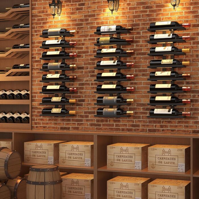 Настінна вітрина для вина FAVOOOSTY з 8 полицями, металева, чорна. Підійде для вітальні, спальні, винного підвалу. 1 комплект