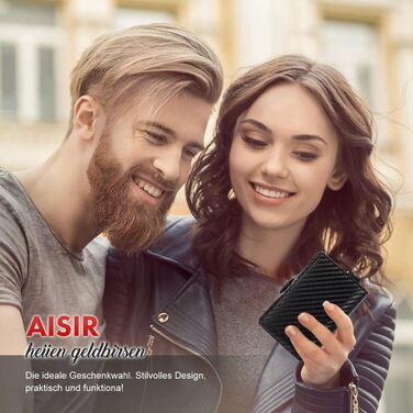 Чоловічий міні-гаманець AISIR з RFID захистом, гаманець з відділенням для монет (чорний, карбон)