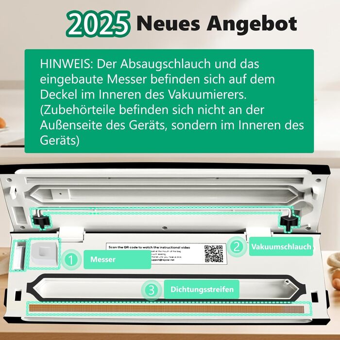Вакуумний пакувальник Raycial 5-в-1: для сухої/вологої їжі, консервів, з набором пакетів та ріжучим ножем, чорний
