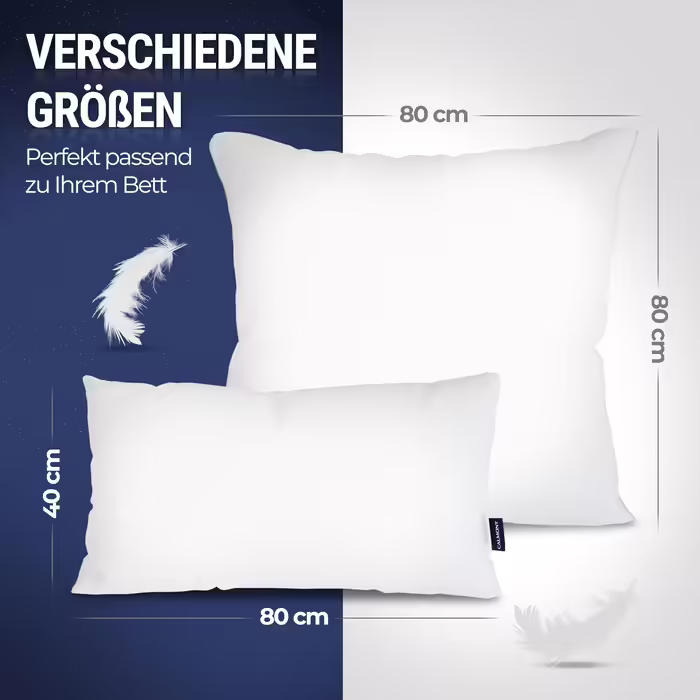 CALMONT 3-Chamber Down Pillow 40x80 | 2-Pack | Fluffy & Suitable for Allergy Sufferers | Nearly 100% Down | Durable & Breathable Bed Pillow for Restful Sleep | Pillow 40x80 (2-Pack) 40 x 80 cm (2-Pack)