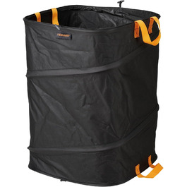 Fiskars PopUp Garden Bag with Handles, Space-Saving Foldable, Capacity: 175 L, Height: 70 cm, Width: 50 cm, Black/Orange, Ergo, 1028372