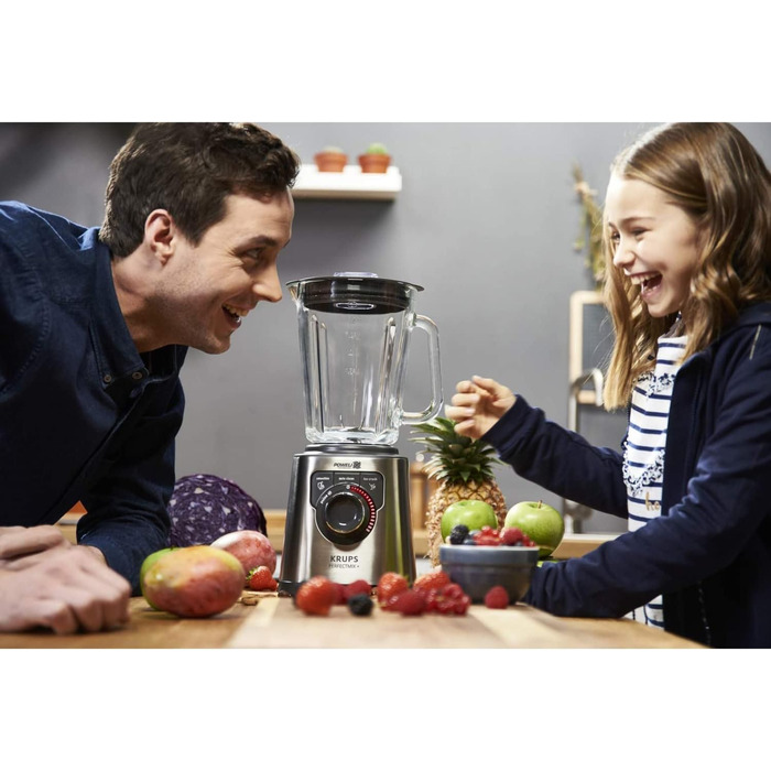 Krups KB403D Perfectmix + High-Performance Blender | 1.200W | 28,000 RPM | 2L Glass Container | 3 Pre-Set Programs | Powelix Technology | Stainless Steel/Dark Grey
