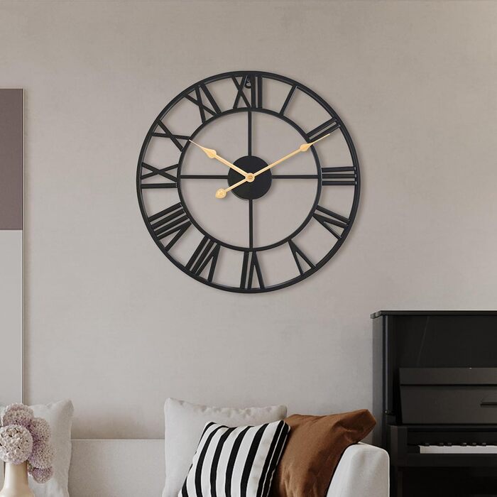 ACCSHINE Wall Clock Large Silent No-Tick Noise 60cm Roman Numerals Quartz Battery Operated Wall Clock Easy to Read for Living Room Kitchen Bedroom Office School