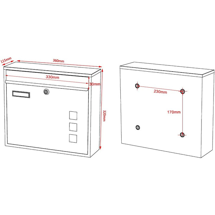Поштова скринька Wiltec V12 антрацит 360x115x320 мм, настінна, з замком, оглядовим вікном та табличкою для імені, сталь оцинкована
