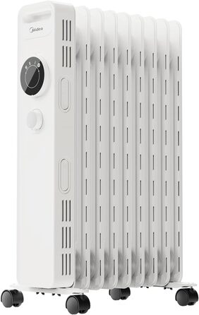 Радіатор масляний Midea 2000W, енергозберігаючий, тихий, з 9 ребрами, термостатом, 3 режими, захист від замерзання, LED дисплеєм, захистом від перекидання та перегріву, ECO-режим