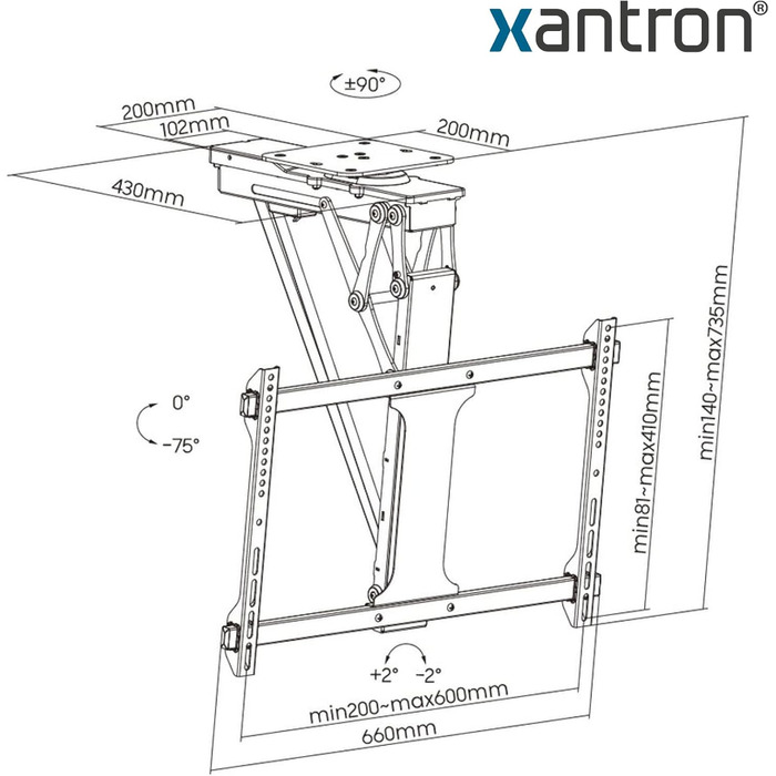 Xantron DEHA-600E Electric Tilting and Swivel TV Ceiling Mount - 32-75 Inch, Voice Control Remote Included