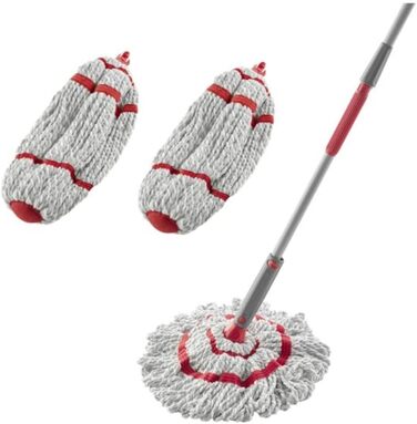 Rubbermaid Microfiber Twist Mop and 2 Refill Sets, Red, Integrated Wringer, Machine Washable and Reusable, Lightweight, Cleans Hard-to-Reach Areas, for