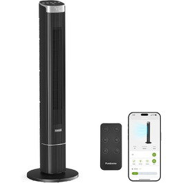 Вентилятор Pureborne Leiser: Турбо-вентилятор з осциляцією 90°, Wi-Fi, пульт, 4 режими, таймер 12 год, чорний, 102 см
