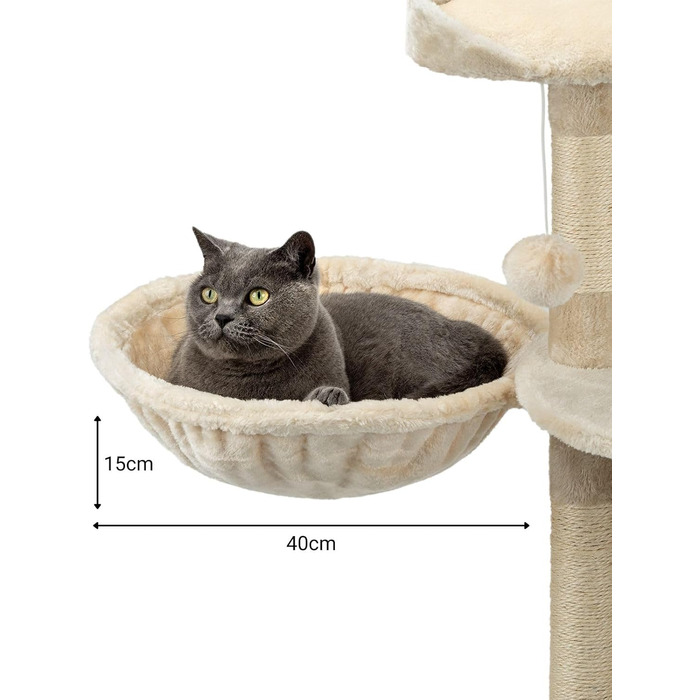 М'яка лежанка-гніздо для кота з плюшу, Ø 40 см, 25 см глибина, для котячого будиночку, з різьбленням M8, сталевий каркас, підходить для котів будь-якого розміру, бежевий колір